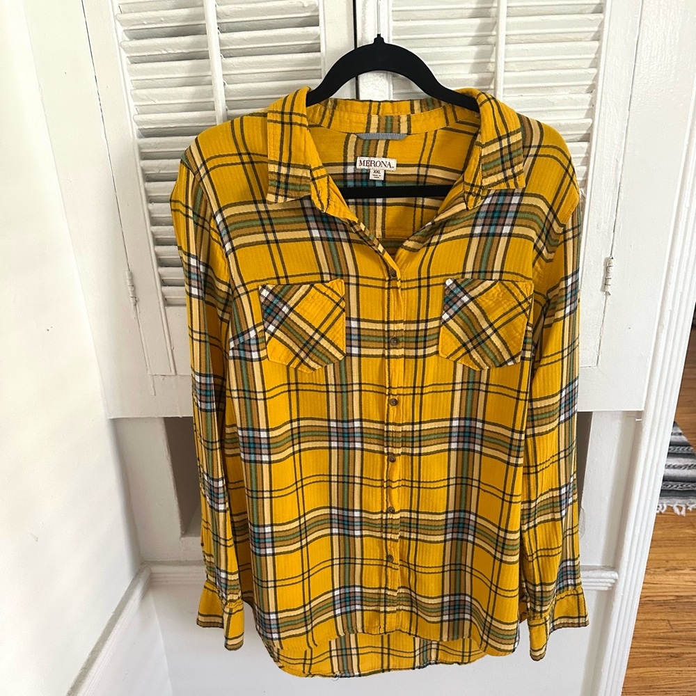 Merona Mustard Plaid Shirt